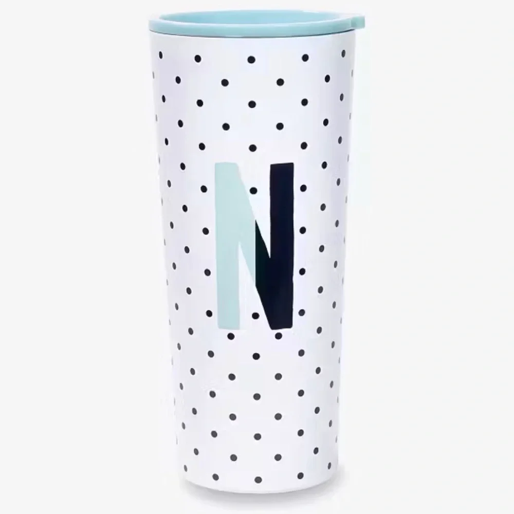 Kate Spade Black and White Polka‎ Dot Tumbler letter N